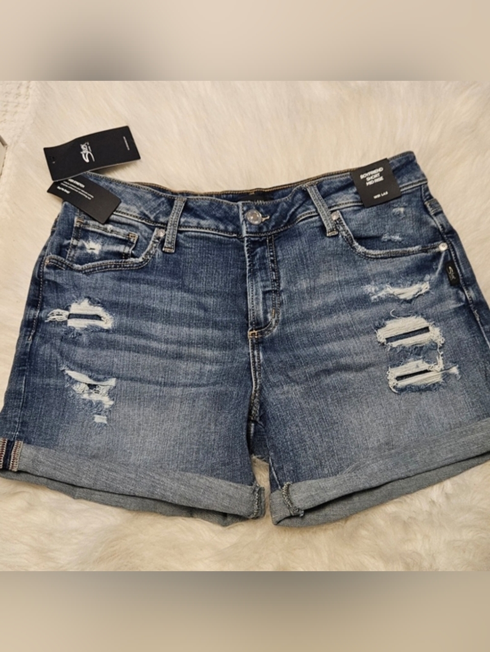 Silver Jeans Boyfriend Distressed  Rolled-Hem Denim Shorts